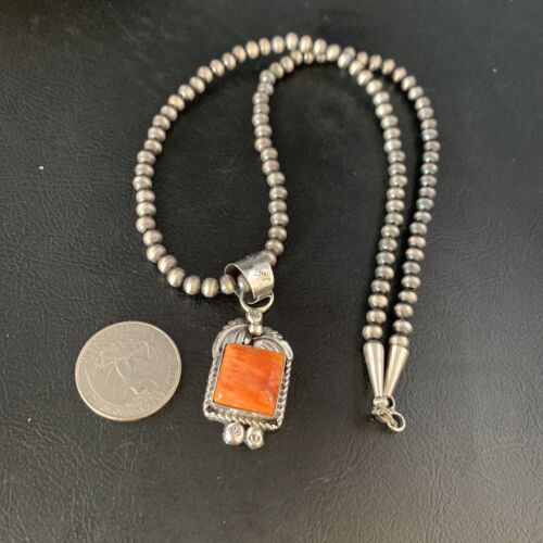 Navajo Orange Spiny Oyster Pendant | Sterling Silver | Authentic Native American Handmade | 13640