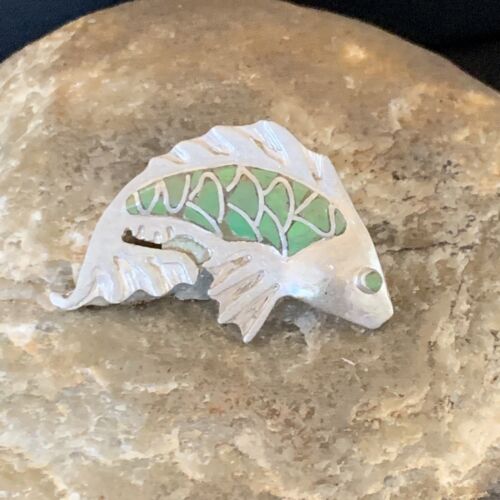 Navajo Green Gaspeite Fish Pin Pendant | Sterling Silver | Authentic Native American Handmade | 12130