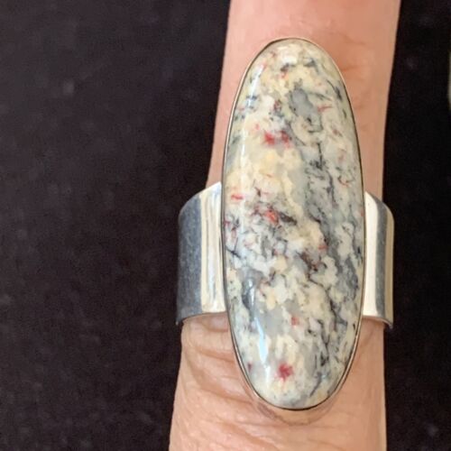 Navajo Men's White Black Cinnabrite Ring | Sterling Silver | Sz 7.5 | Authentic Native American Handmade | 1553