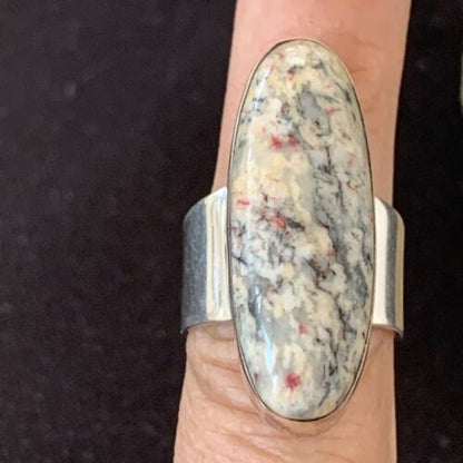 Navajo Men's White Black Cinnabrite Ring | Sterling Silver | Sz 7.5 | Authentic Native American Handmade | 1553