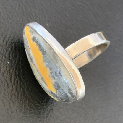 Navajo Bumble Bee Jasper Ring | Sterling Silver | Sz 8 Adjustable | Authentic Native American Handmade | 11544