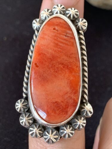 Navajo Red Spiny Oyster Ring | Sterling Silver | Sz 6.5 | Authentic Native American Handmade | 1005