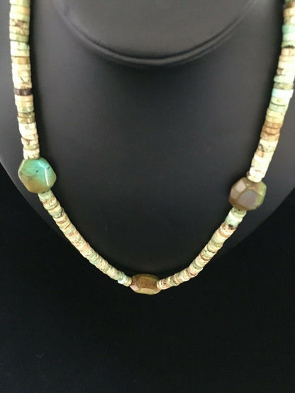 Men's Chunky Navajo Green Turquoise Heishi Necklace | Sterling Silver | 23" | Authentic Native American Handmade | 1785