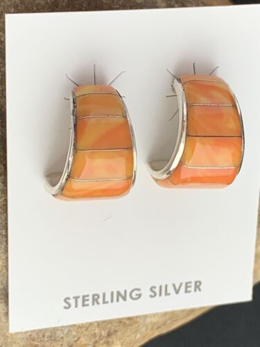 Navajo Orange Spiny Oyster Earrings | Sterling Silver | Authentic Native American Handmade | 190