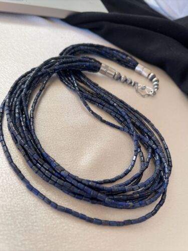 Navajo Sterling Silver 10-Strand Lapis Necklace | Authentic Native American Handmade | 01095