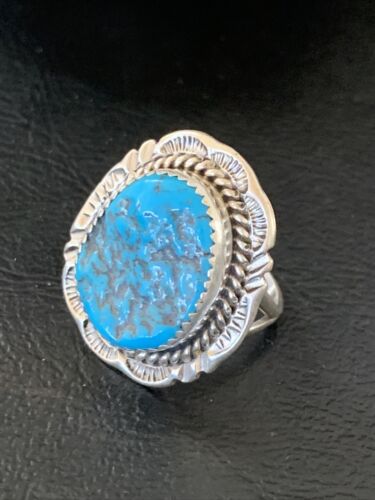 Southwestern Navajo Blue Kingman Turquoise Ring | Sterling Silver | Sz 8 | 12210