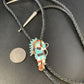 Men's Bolo Tie | Zuni Kachina | Blue Kingman Turquoise & Coral | Sterling Silver | 13672