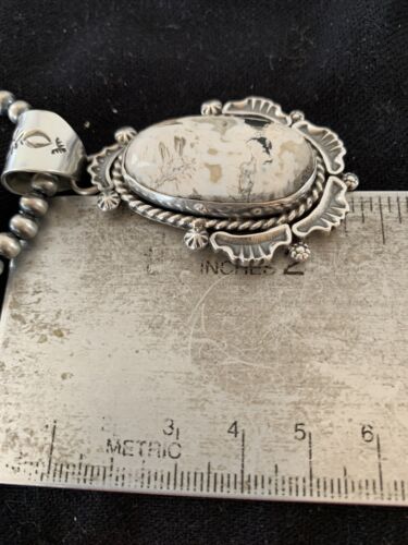 Navajo White Turquoise Buffalo Pendant Necklace | Sterling Silver | Authentic Native American Handmade | 1369