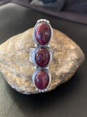 Navajo Purple Spiny Oyster Cluster Ring | Authentic Native American Sterling Silver | Multi-Stone | Sz 11 | 11554