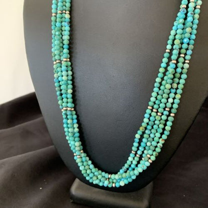 Navajo Sterling Silver Heishi Blue Turquoise Bead Necklace | 22" | Authentic Native American Handmade | 10921