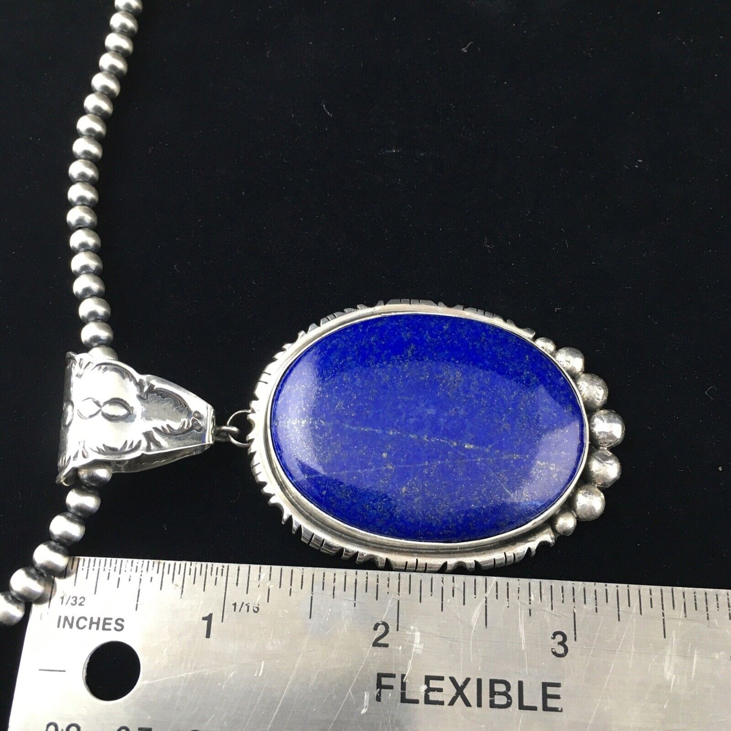Native American Men's Navajo Pearls Necklace Pendant | Sterling Silver Blue Lapis | 10118