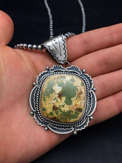 Navajo Royston Turquoise Pendant Necklace | Sterling Silver | Authentic Native American Handmade | 4215