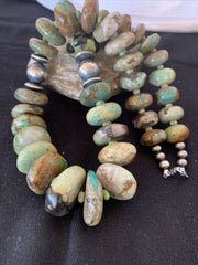 Navajo Pearl Sterling Silver Graduated Natural Green Turquoise Necklace | Authentic Native American | 23" | 00729