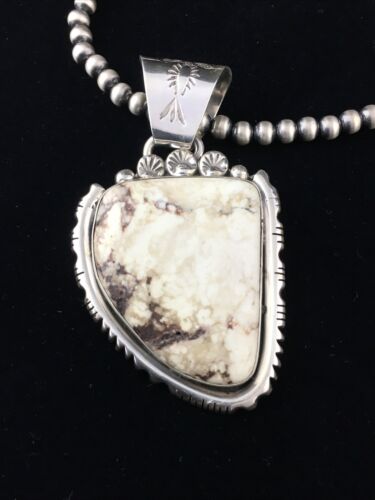 Navajo Wild Horse Turquoise Pendant Necklace | Sterling Silver | Authentic Native American Handmade | 10058