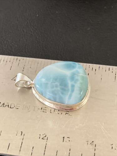 Navajo Sterling Silver Beads Necklace | Blue Larimar Pendant | Authentic Native American Handmade | 10831