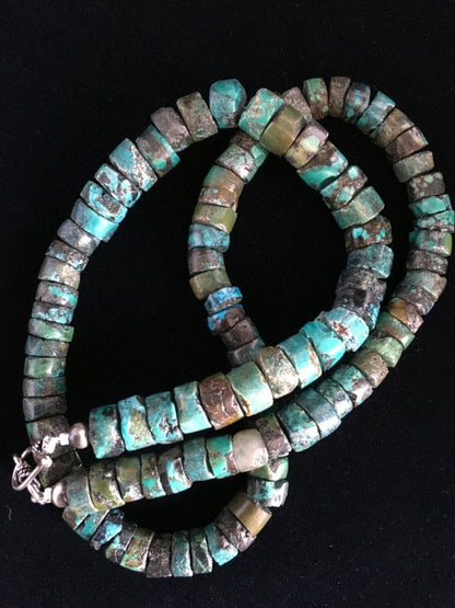 Navajo Blue Turquoise Heishi Necklace | Sterling Silver | Authentic Native American | 19" | 1754