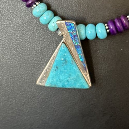 Navajo Blue Turquoise Sugilite Pendant | Sterling Silver Inlay Necklace | Authentic Native American Handmade | 14642