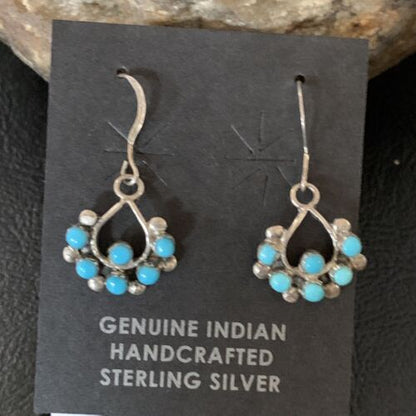 Southwestern Zuni Needle Point Turquoise Earrings | Sterling Silver | Authentic Native American Handmade | 12887