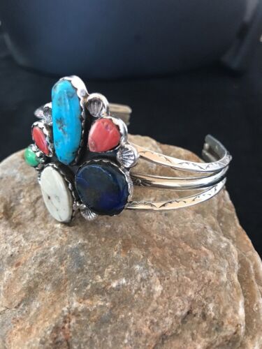 Navajo Turquoise Spiny Oyster Lapis Bracelet | Sterling Silver | Platero | Southwestern | 8298