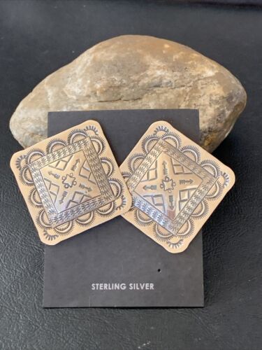 Southwestern Women's Navajo Stamped Earrings | Sterling Silver | Authentic Native American Handmade | 1673