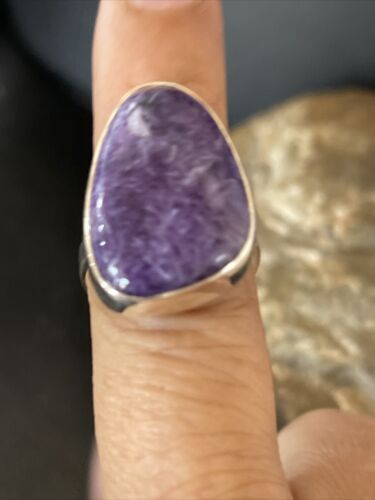 Men's Navajo Purple Charoite Ring | Sterling Silver | Sz 8 Adjustable | Authentic Native American Handmade | 10574