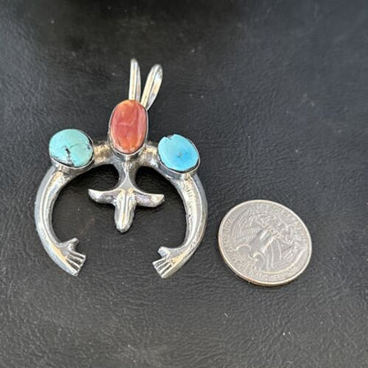 Navajo Sterling Silver Blue Turquoise Purple Spiny Oyster Naja Pendant | Authentic Native American Handmade | 14678