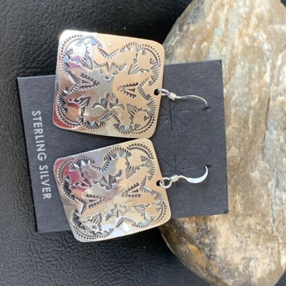 Southwestern Women's Navajo Stamped Earrings | Sterling Silver | Authentic Native American Handmade | 1662