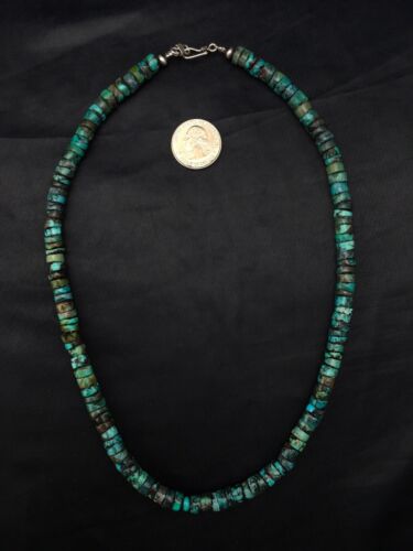 Native American Green Turquoise Heishi Bead Necklace | 10mm Sterling Silver | 20" | 4357