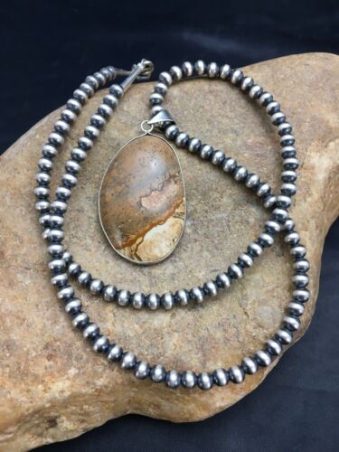 Southwestern Jasper Picture Pendant Necklace | Sterling Silver | 2.25" | Authentic Native American Handmade | 3007