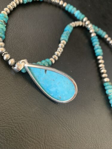 Navajo Pearl Necklace with Blue Kingman Turquoise Pendant | Sterling Silver | 11690