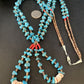 Santo Domingo Shell Turquoise Bead Pendant Jacla Necklace | 2 Strand | Pearls | Native American Handmade | 14633