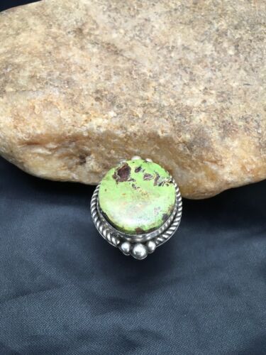 Navajo Green Gaspeite Ring | Sterling Silver | Sz 8.25 | Authentic Native American Handmade | 2593