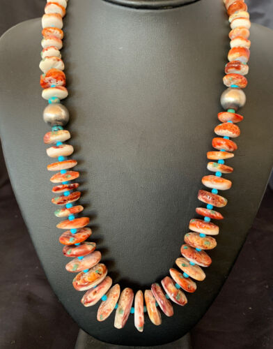 Navajo Purple Spiny Oyster Turquoise Necklace | Sterling Silver | Native American Handmade | 22" | 11389 - Masha USA