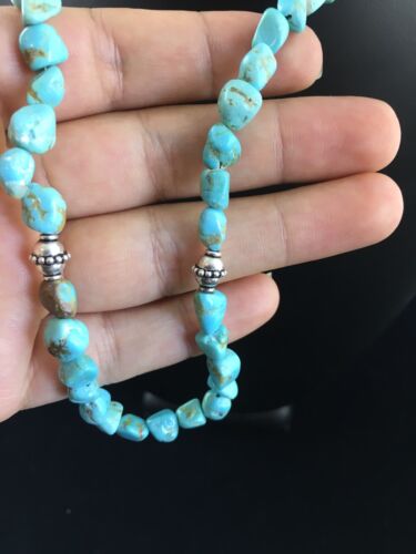 Southwestern Men's Blue Turquoise Nugget Necklace | Sterling Silver | 19" | 10023 - Masha USA