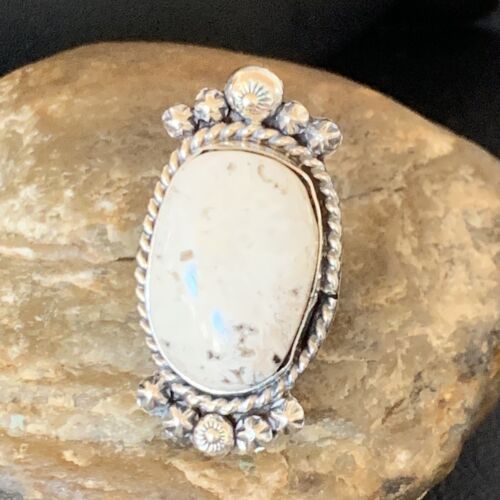 Navajo White Buffalo Turquoise Ring | Sterling Silver | Sz 7 | Authentic Native American Handmade | 13350