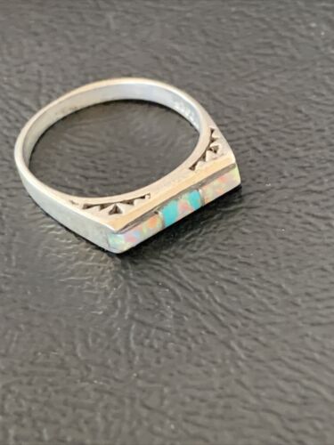 Southwestern Women's Navajo Blue Turquoise White Opal Inlay Ring | Sz 7 | 11151