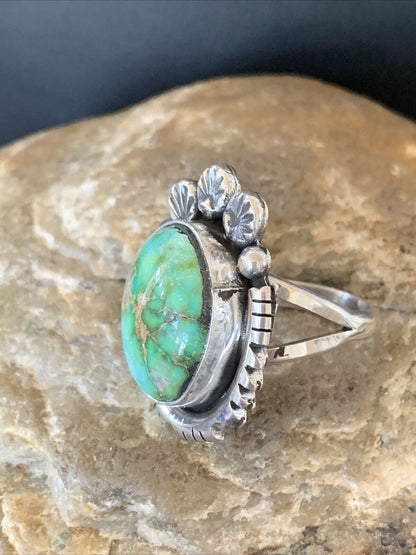Navajo Green Sonoran Turquoise Ring | Sterling Silver | Sz 9 | Authentic Native American Handmade | 10418