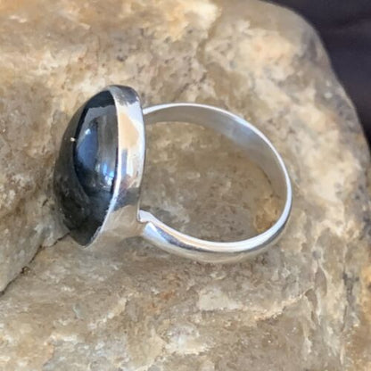 Navajo Black Onyx Ring | Sterling Silver | Sz 8.5 | Authentic Native American Handmade | 11587