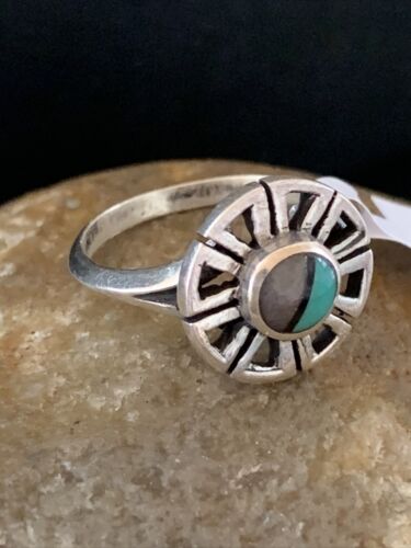 Navajo Women's Inlay Blue Turquoise Ring | Sterling Silver | Sz 6.5 | Authentic Native American Handmade | 1783