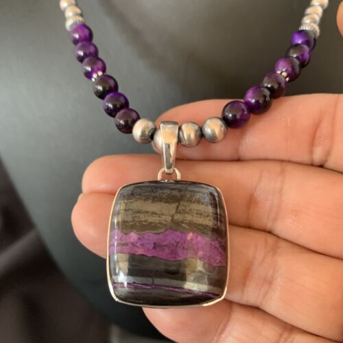 Navajo Pearls Purple Sugilite Onyx Necklace Pendant | Sterling Silver | Authentic Native American Handmade | 13396