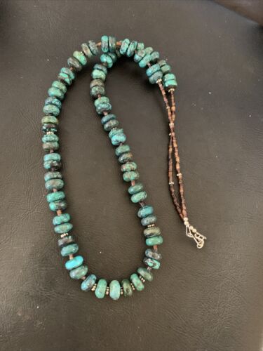 Navajo Pearl Spiderweb Blue Turquoise Shell Necklace | Sterling Silver | 26" | Authentic Native American Handmade | 12539