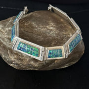 Native American Women's Blue Opal Navajo Necklace | Sterling Silver Inlay Pendant | 14649