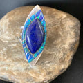 Southwestern Blue Lapis Opal Inlay Ring | Navajo Sterling Silver | Sz 10 | Authentic Native American Handmade | 12846
