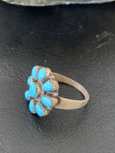 Navajo Blue Cluster Turquoise Ring | Authentic Native American Sterling Silver | Multi-Stone | Sz 7 | 12460