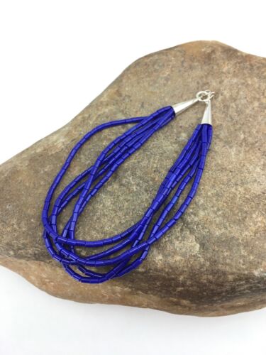 Navajo Blue Stabilized Lapis Liquid Heishi Bracelet | Sterling Silver | 8" 5-Strand | 13600
