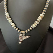 Navajo Hummingbird Inlay Necklace Pendant | Sterling Silver | Wild Horse Turquoise Inlay | 11345