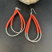 Southwestern Coral Heishi Bead Earrings | Sterling Silver | 3.5" | 14425