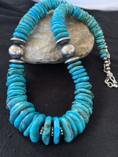 Navajo Pearls Sterling Silver Graduated Blue Turquoise Bead Necklace | Authentic Native American | 21" | 631