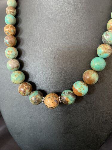 Navajo Green Turquoise & Apple Coral Graduated Necklace | Sterling Silver | Authentic Native American | 18" | 13206