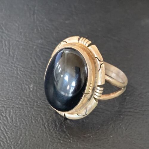 Navajo Black Onyx Ring | Sterling Silver | Sz 10 | Authentic Native American Handmade | 11953